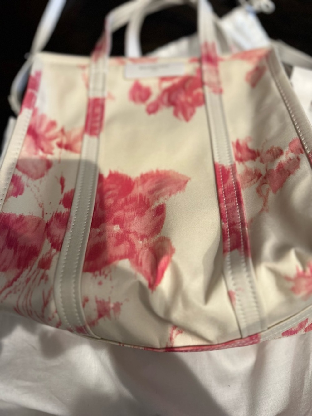 Balenciaga Cream Satin Tote with Pink Floral Motif - Picture 2 of 7